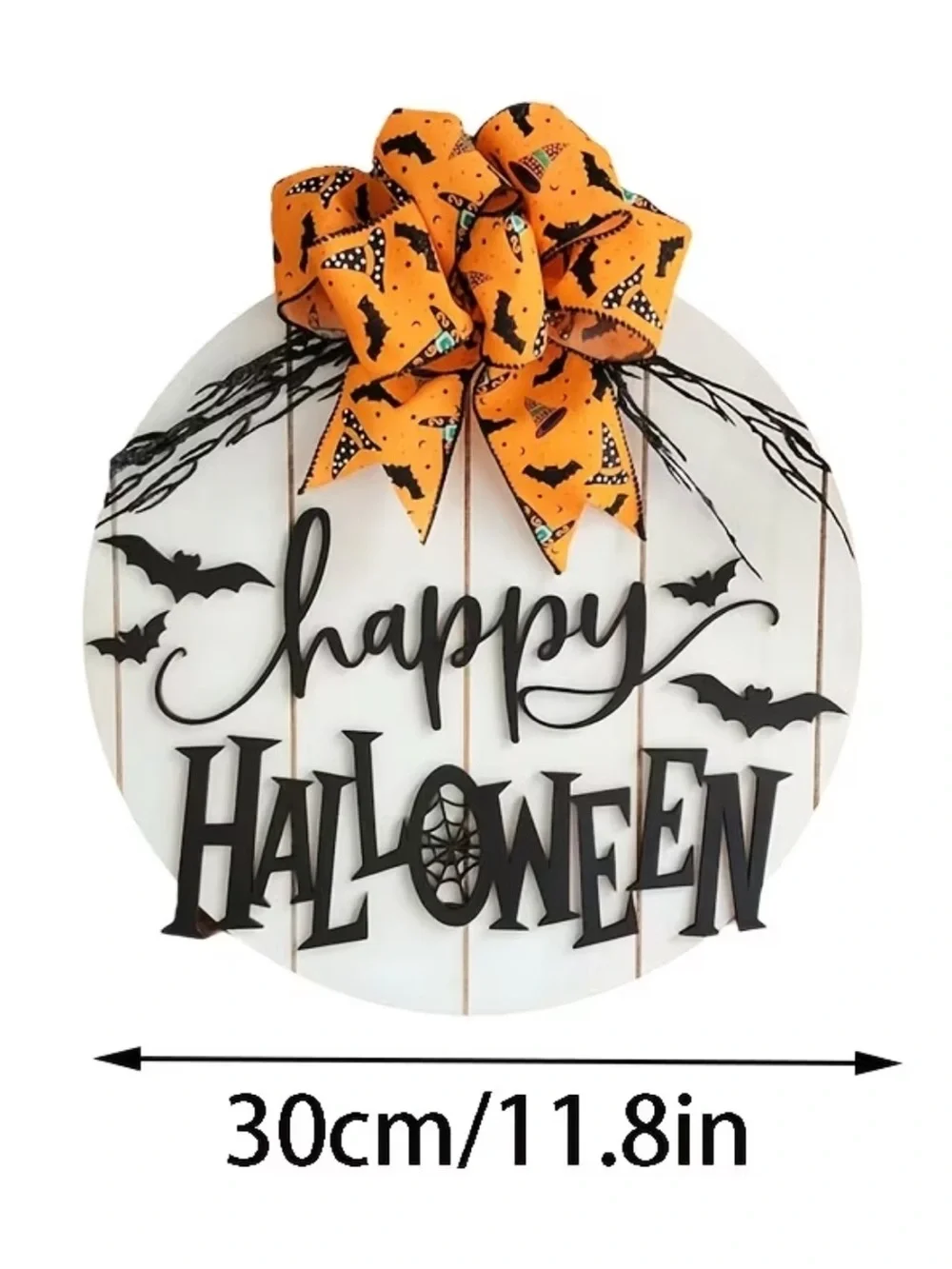 Spooktacular Happy Halloween Round Door Sign with Orange Bat Bow 🦇